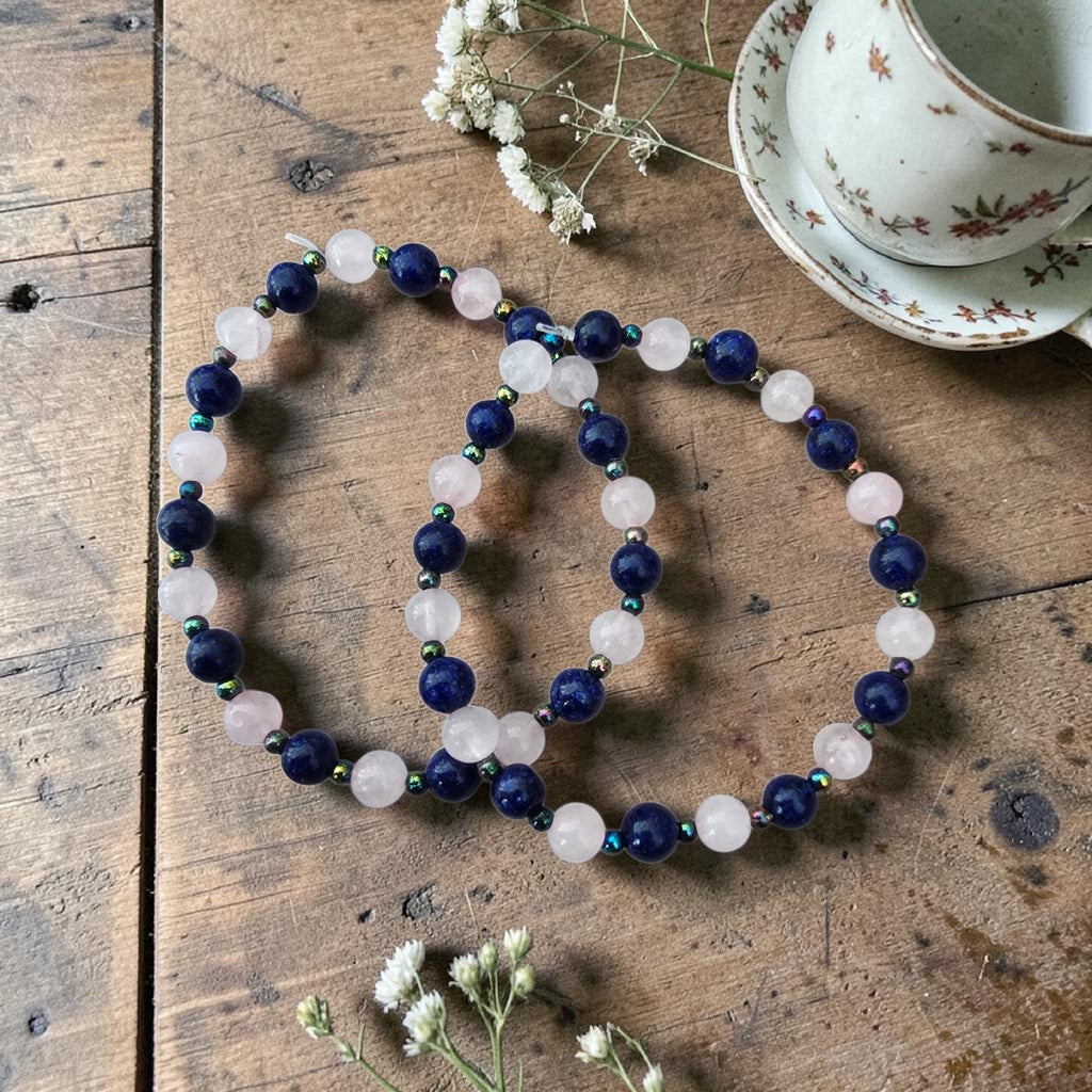 Calm & Clarity Crystal Bracelet, Lapis Lazuli & Rose Quartz