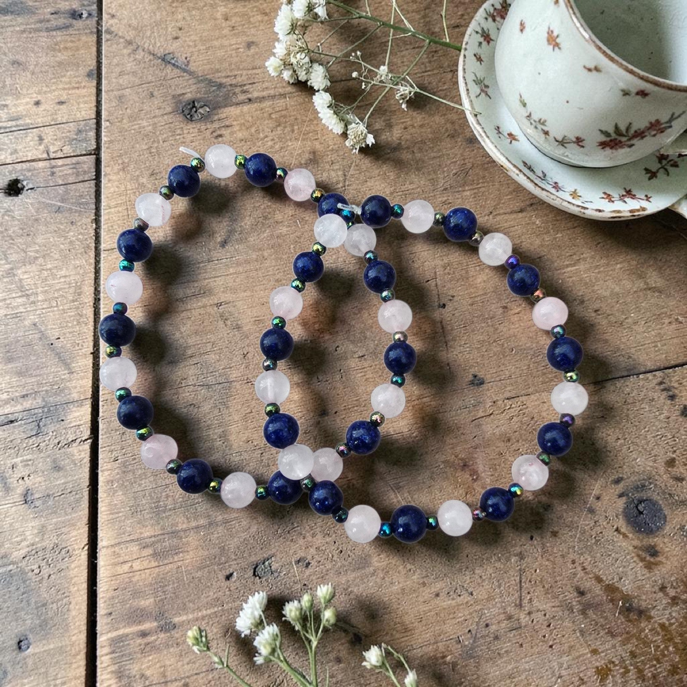 Calm & Clarity Crystal Bracelet, Lapis Lazuli & Rose Quartz
