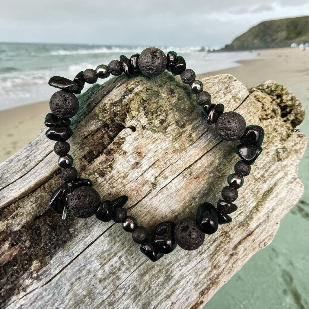 Midnight Tide Bracelet | Lava, Tourmaline & Sheen Obsidian