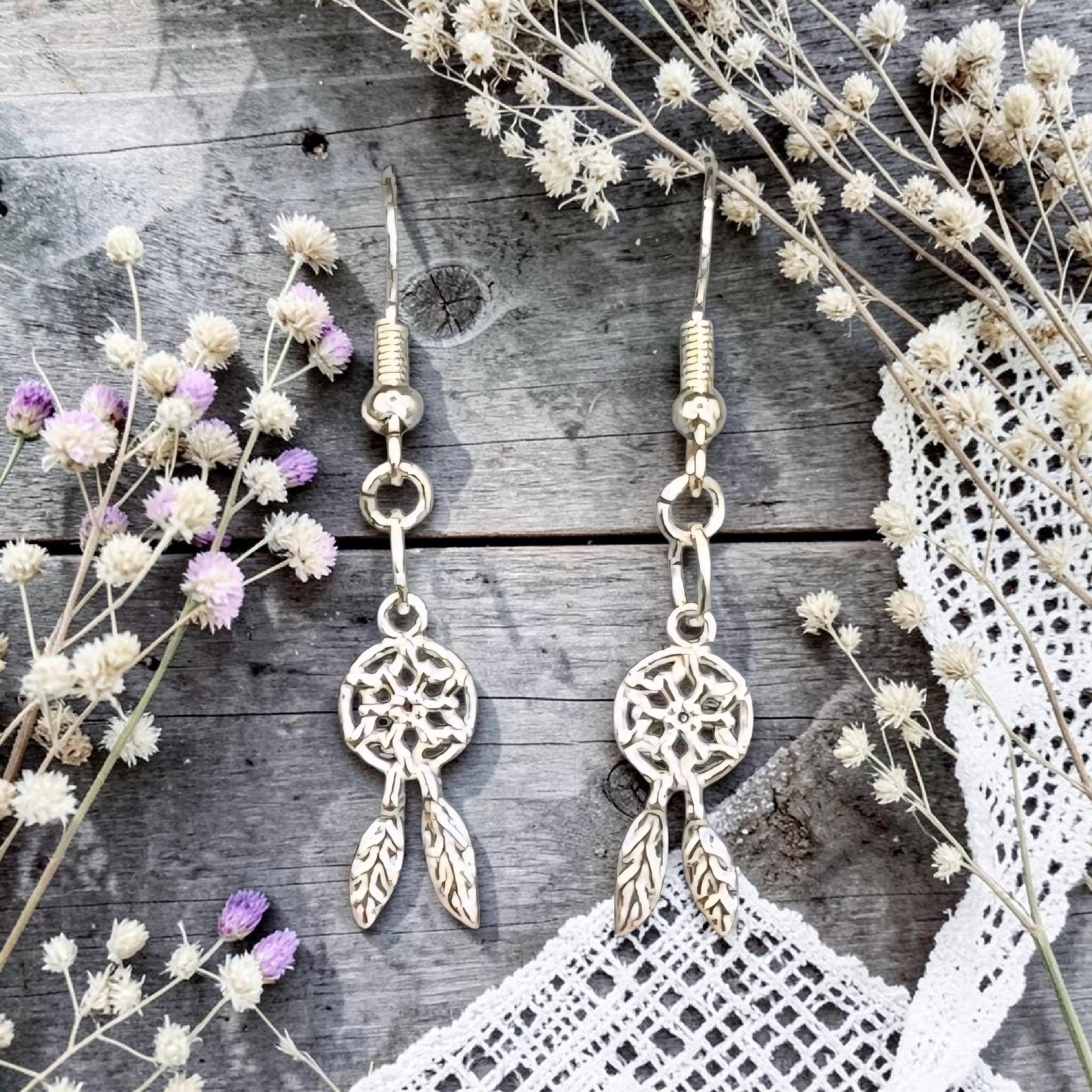 Dreamcatcher Earrings - Boho Earrings - Spiritual Jewellery - Feather Earrings - Protection Jewellery - Handmade Gift - Festival Earrings