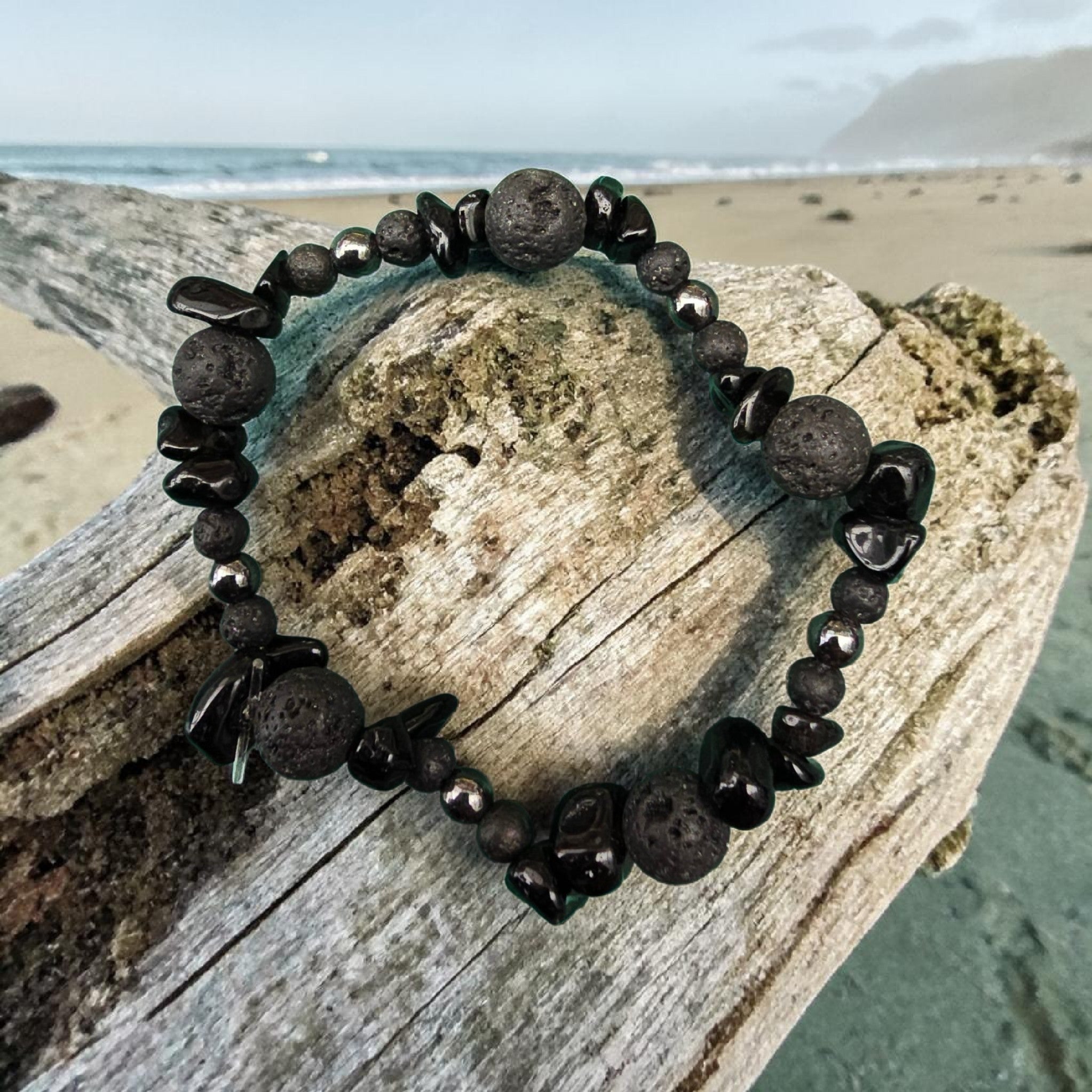 Midnight Tide Bracelet | Lava, Tourmaline & Sheen Obsidian
