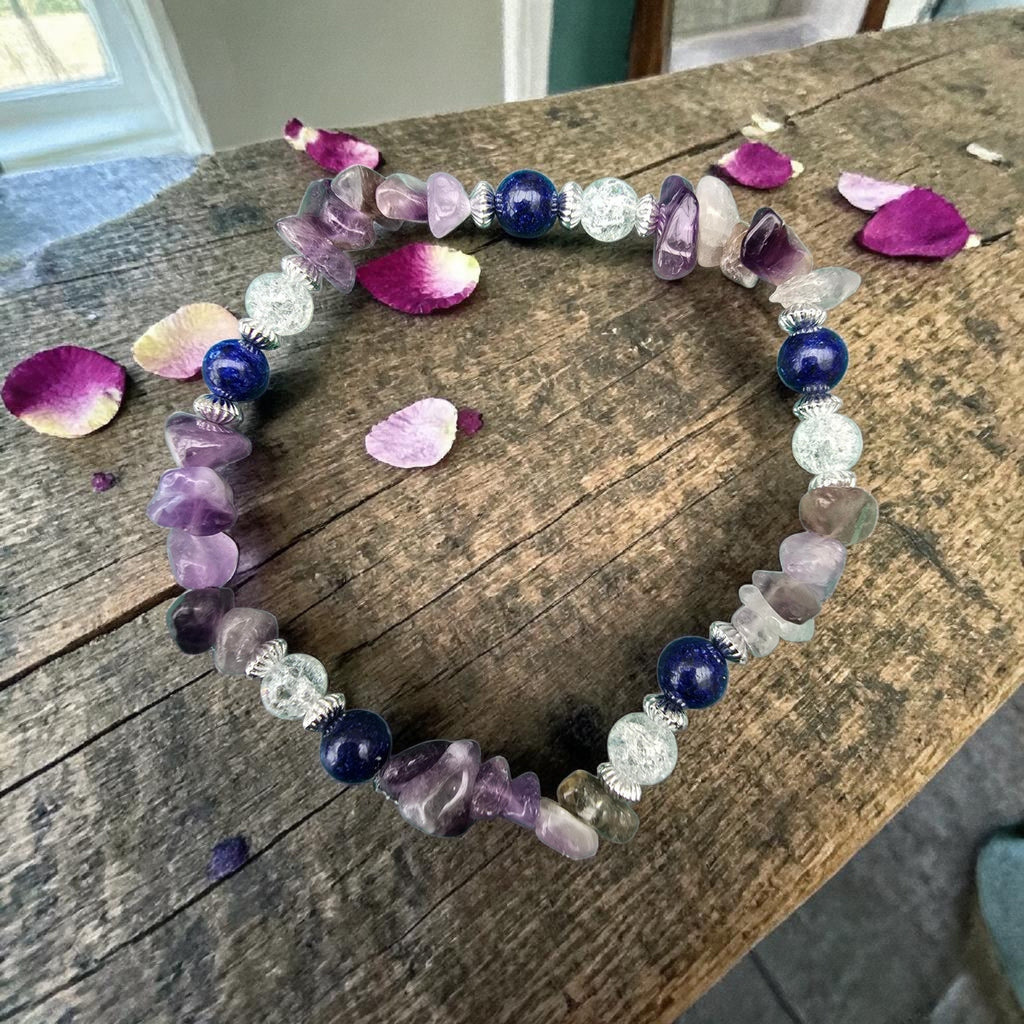 Amethyst, Lapis & Flower Quartz Bracelet | Calm • Clarity • Protection