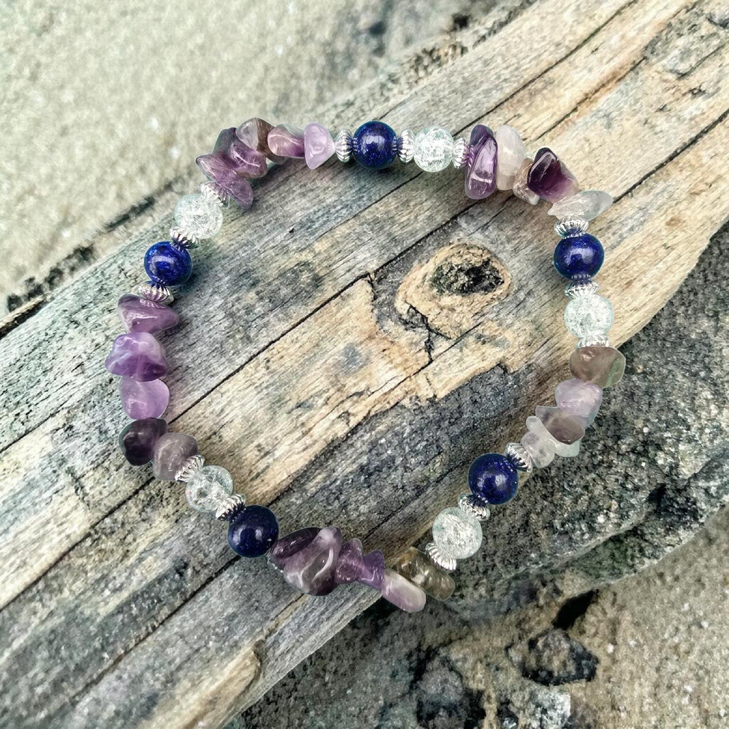 Amethyst, Lapis & Flower Quartz Bracelet | Calm • Clarity • Protection