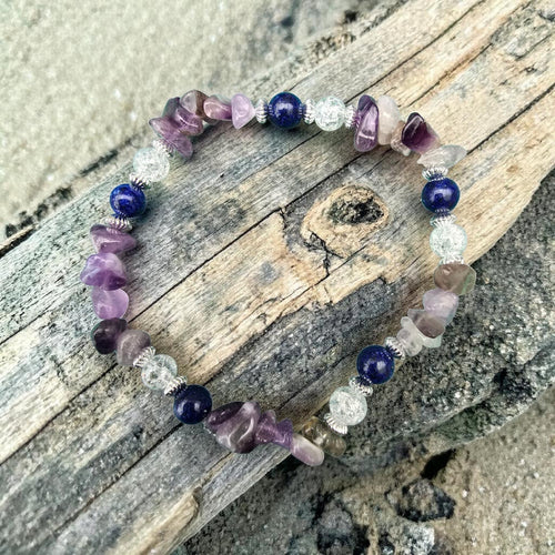 Amethyst, Lapis & Flower Quartz Bracelet | Calm • Clarity • Protection