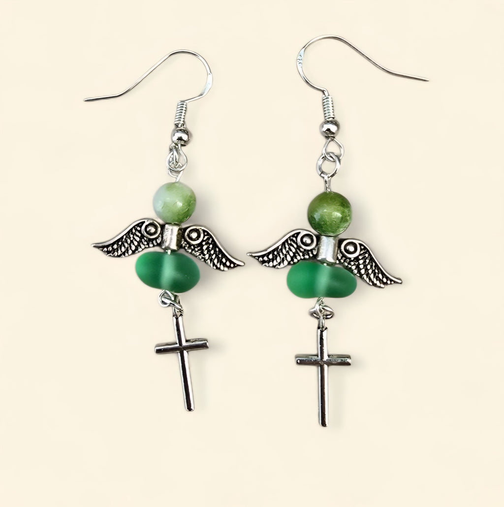 Archangel Earrings Archangel Michael & Archangel Raphael Crystal Earrings - Angel Wing Cross Earrings - Spiritual Jewellery - Healing Gift - Cornish Creations