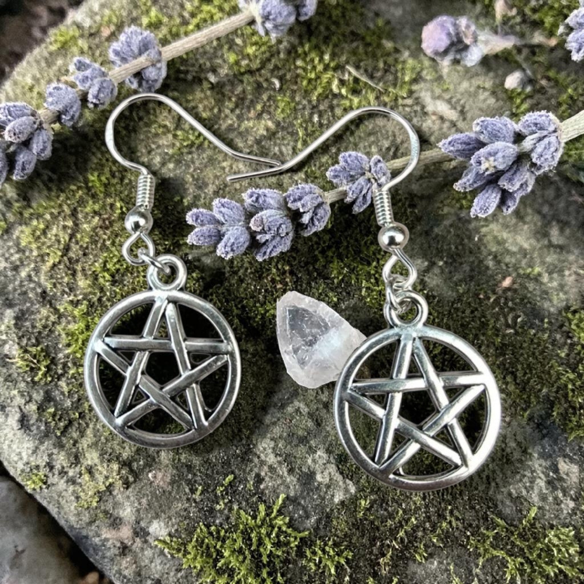 Pentagram Earrings - Wiccan Jewellery - Witchy Earrings - Pagan Jewellery - Sterling Silver Hooks - Spiritual Gift - Gothic Earrings