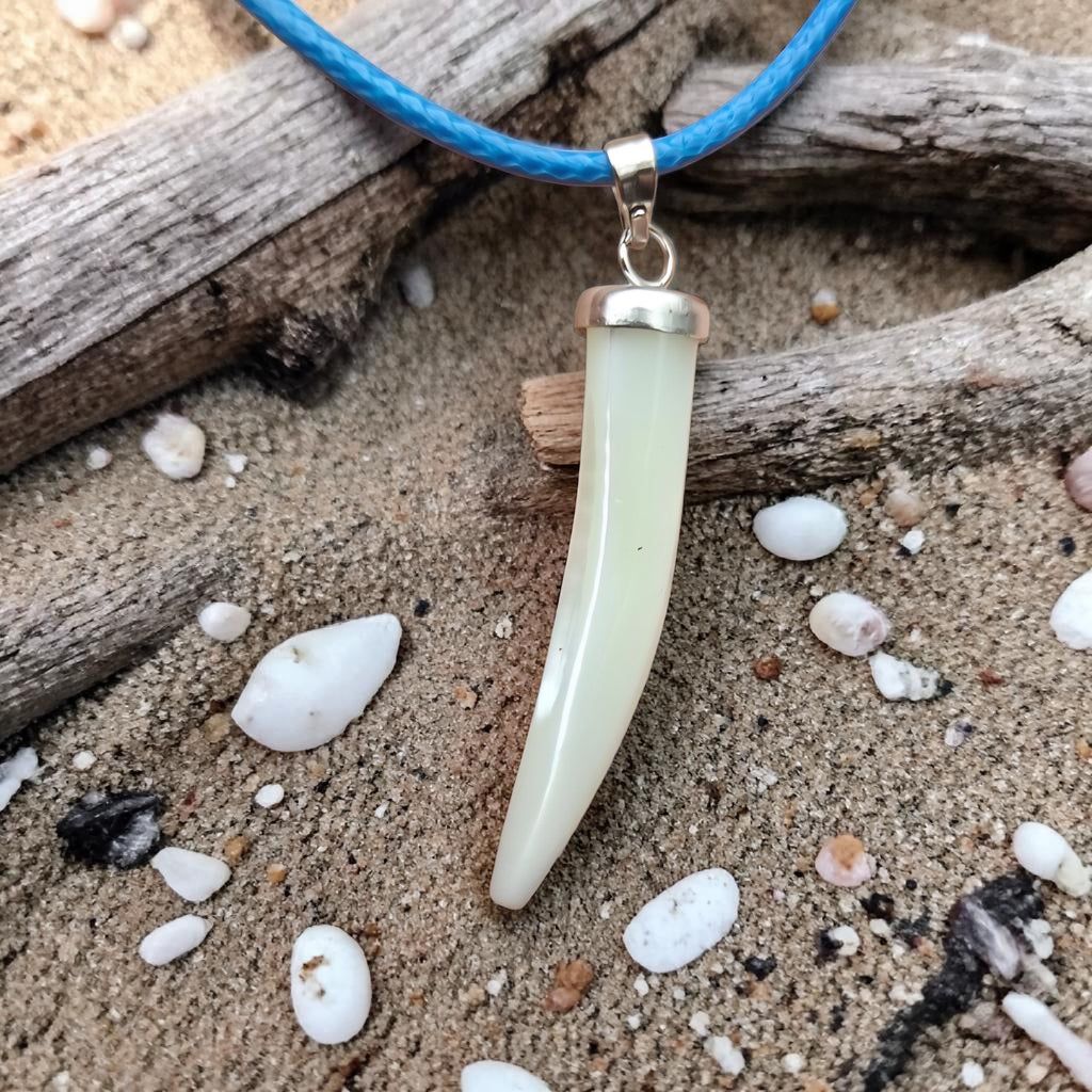Faux Shark Tooth Necklace - Tusk Pendant - Coastal Boho Jewellery