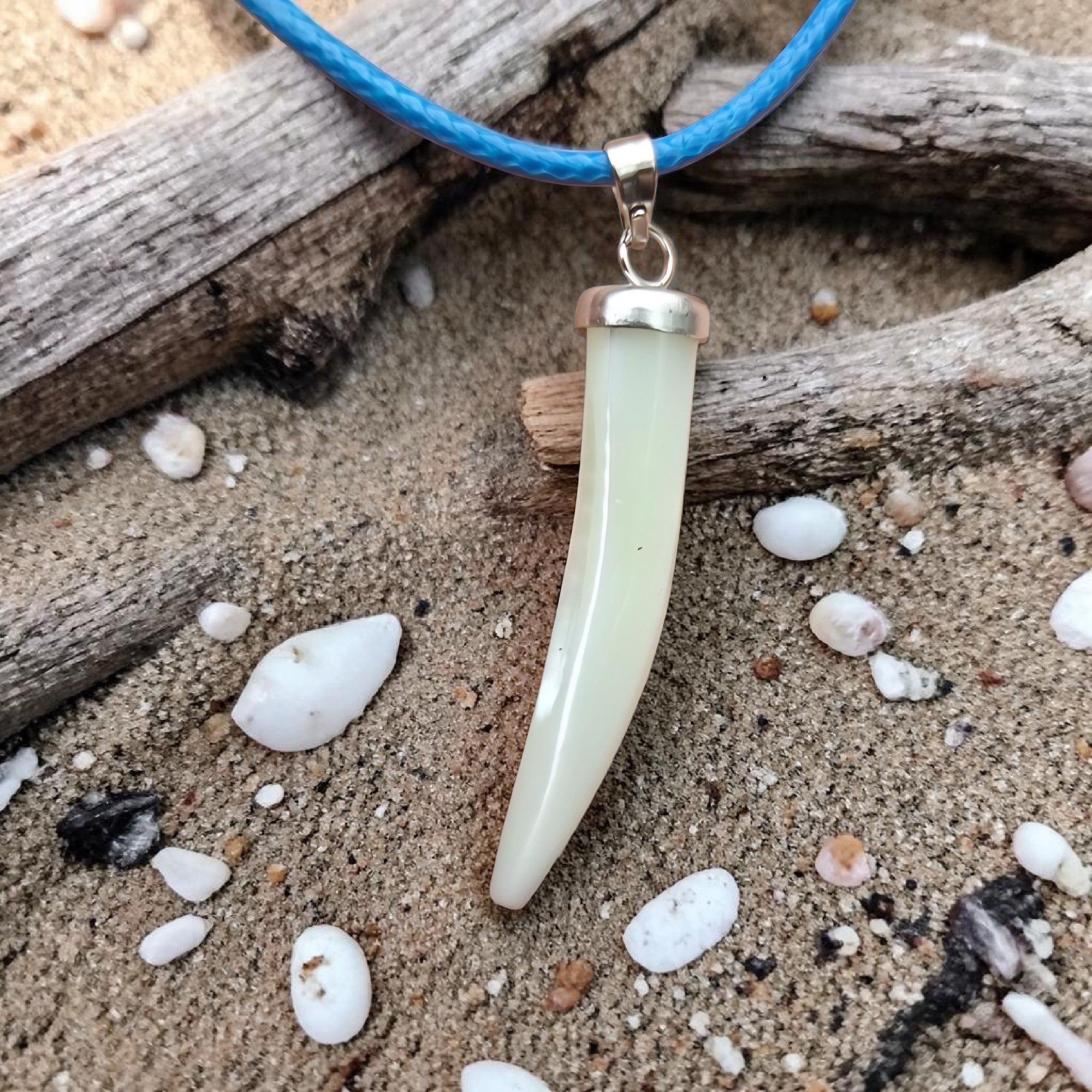 Faux Shark Tooth Necklace - Tusk Pendant - Coastal Boho Jewellery