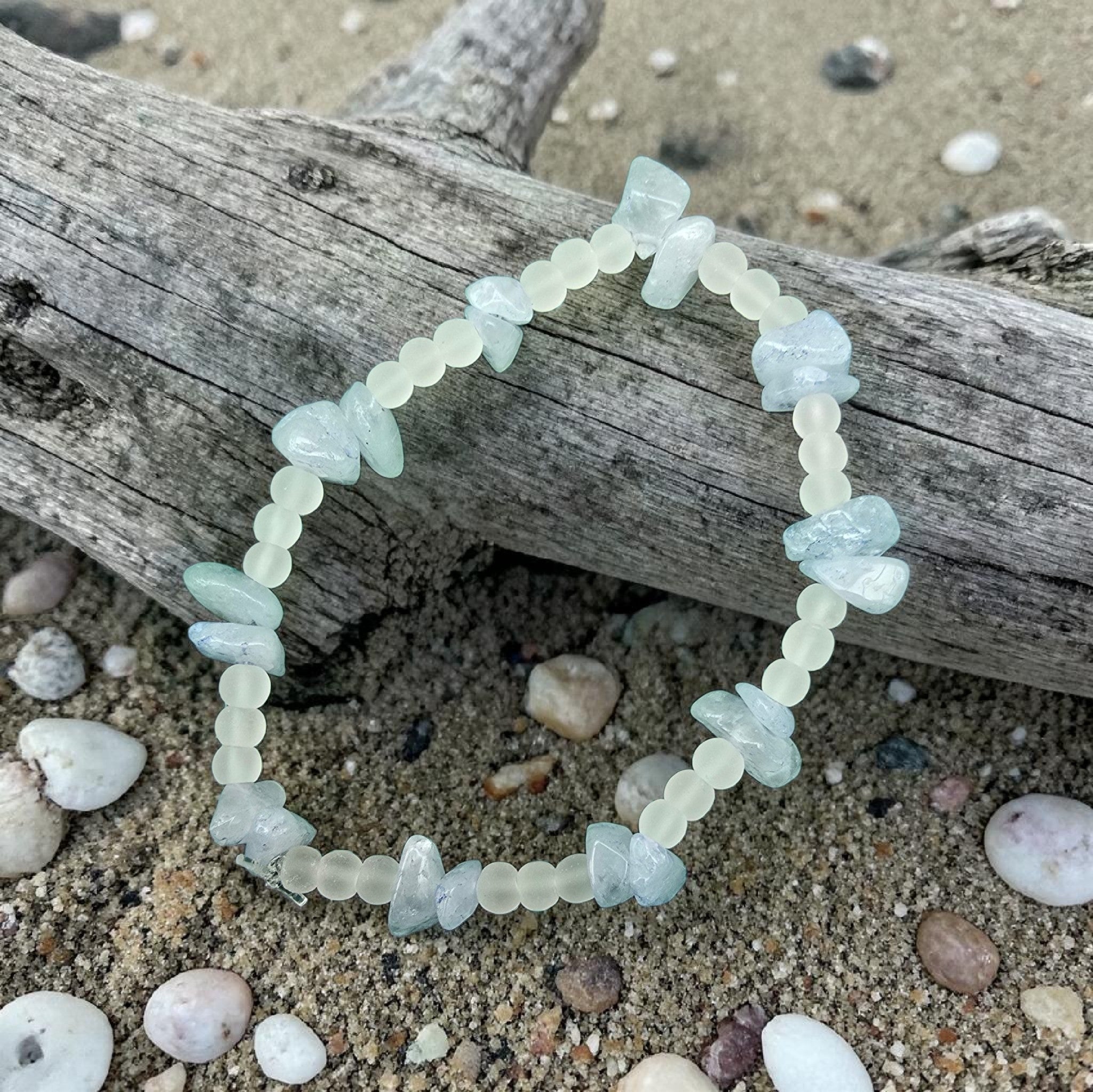Coastal Drift Bracelet | Aquamarine & White Frosted Beads