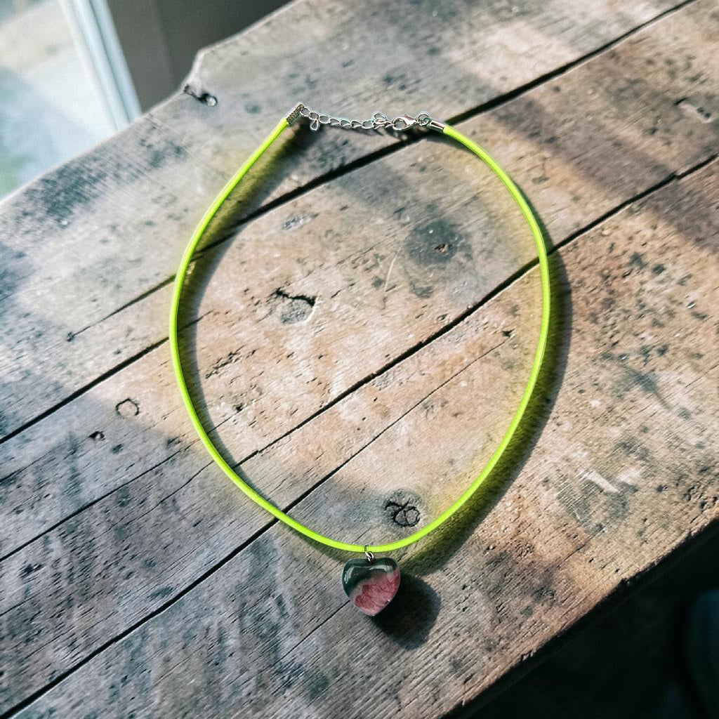 Solar Agate Heart Necklace | Bold Cord Statement • Heart Healing Energy