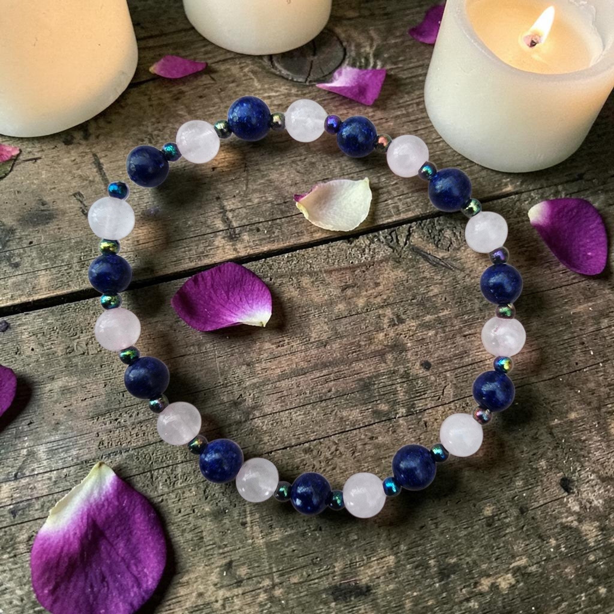 Calm & Clarity Crystal Bracelet, Lapis Lazuli & Rose Quartz
