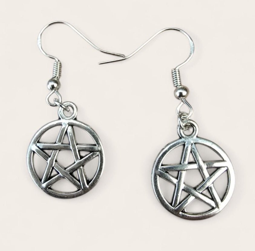 Pentagram Earrings - Wiccan Jewellery - Witchy Earrings - Pagan Jewellery - Sterling Silver Hooks - Spiritual Gift - Gothic Earrings - Cornish Creations