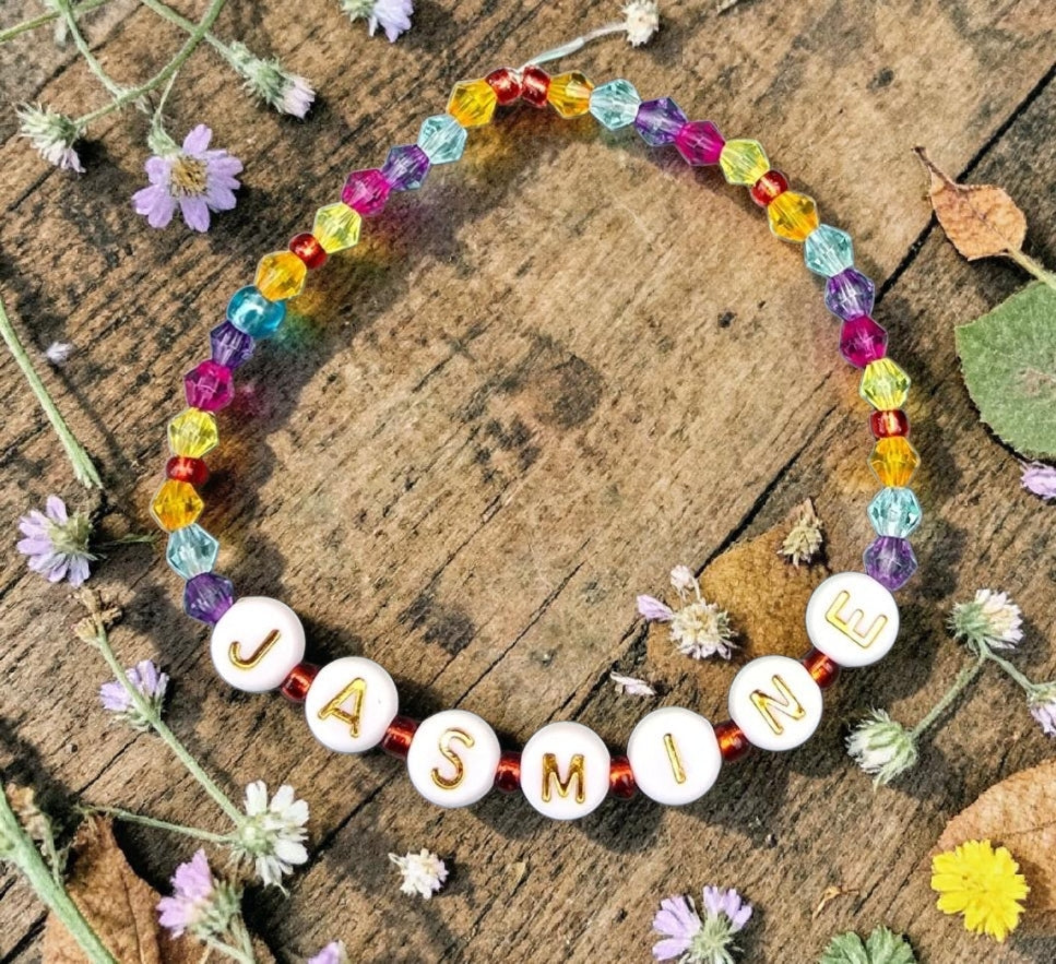 Personalised Children's Name Bracelet - /kids Beaded Bracelet - Custom Colourful Bracelet - Handmade Gift For Girls & Boys