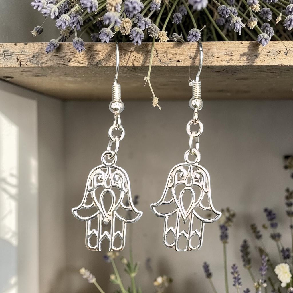 Hamsa Hand Earrings - Protection Jewellery - Spiritual Earrings - Evil Eye Protection - Boho Silver Earrings - Gift for Her - Witchy Jewellery