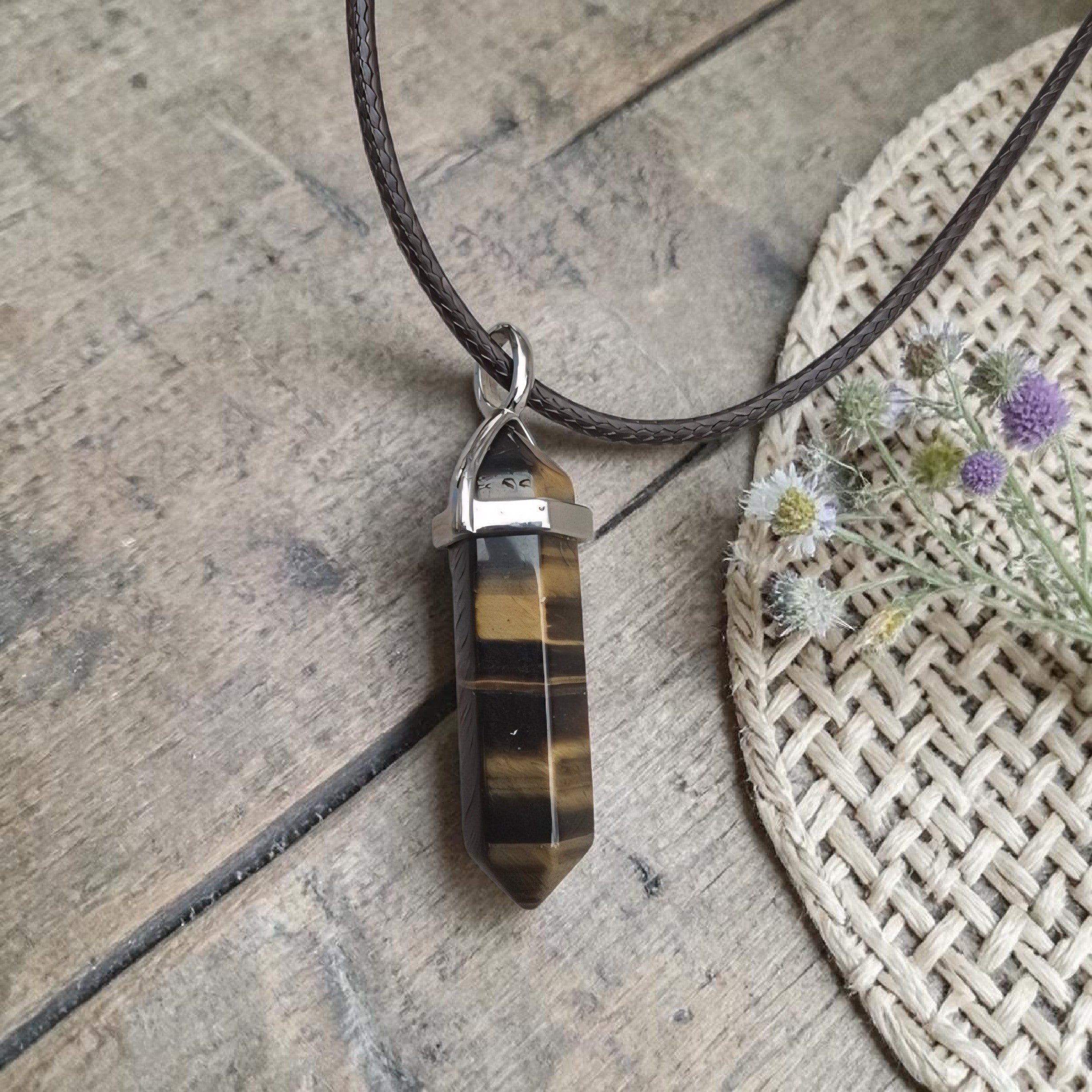 Tigers Eye Crystal Point Necklace - Protection & Confidence Pendant