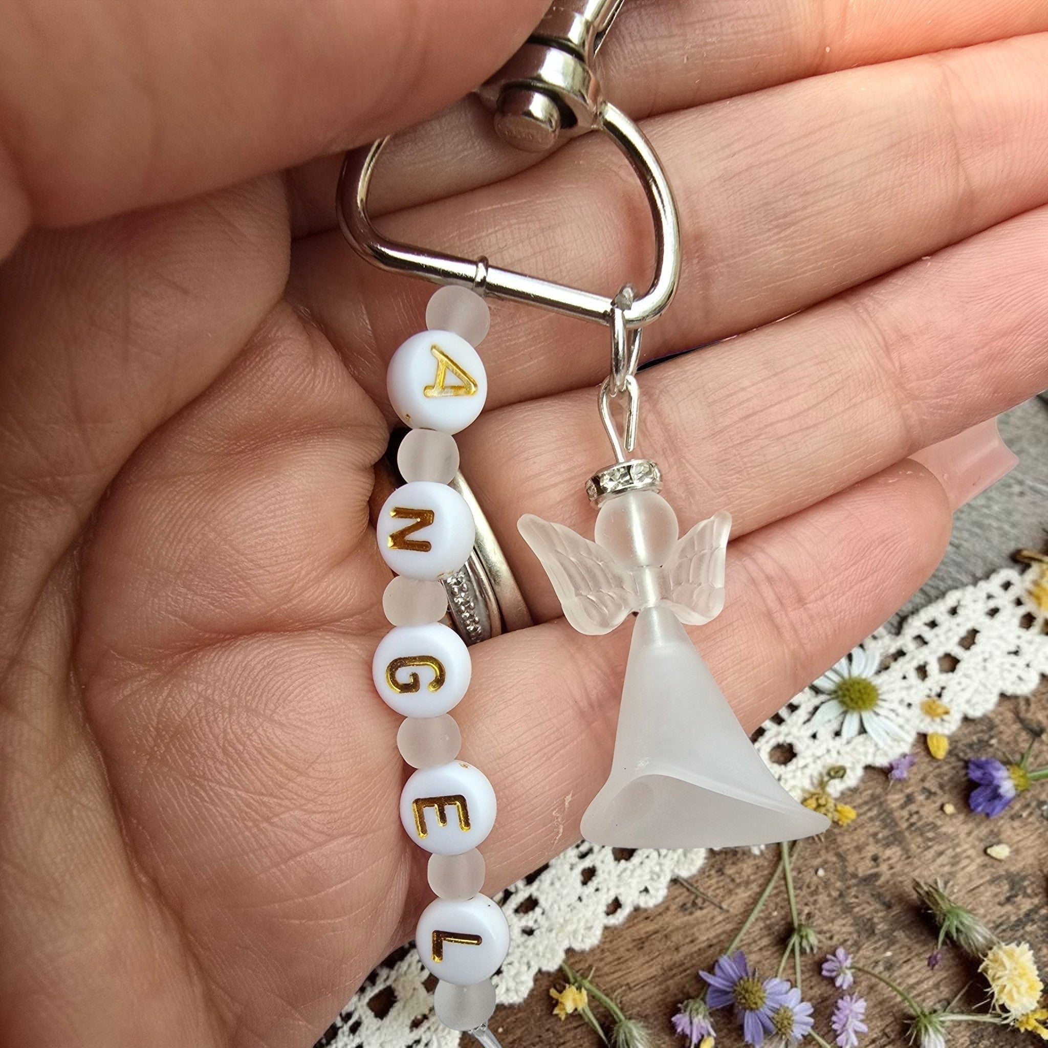 Personalised Angel Keyring, Memorial Gift • Guardian Angel Keepsake