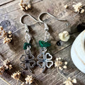 Malachite Clover Earrings - Lucky Four Leaf Clover Earrings - Crystal Earrings - Protection Jewellery - Spiritual Gift - Handmade Earrings