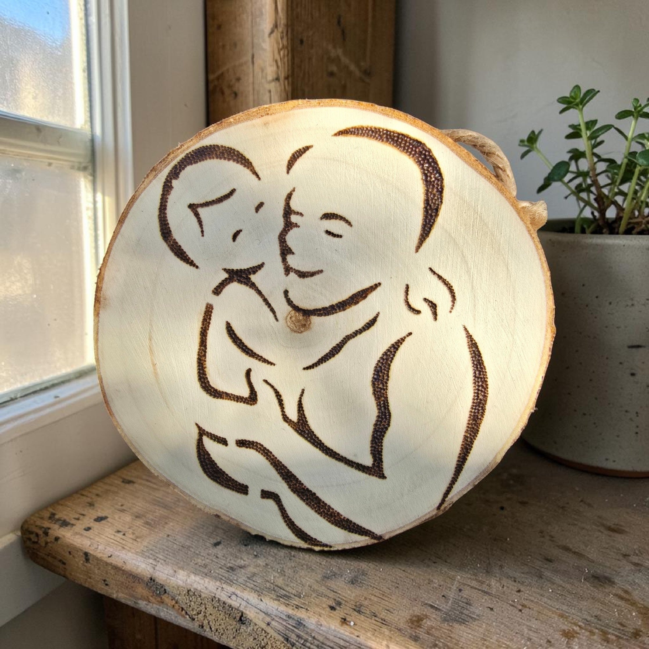 Hand-Burned Father & Child Wood Slice  Pyrography Keepsake | Rustic Dad Gift