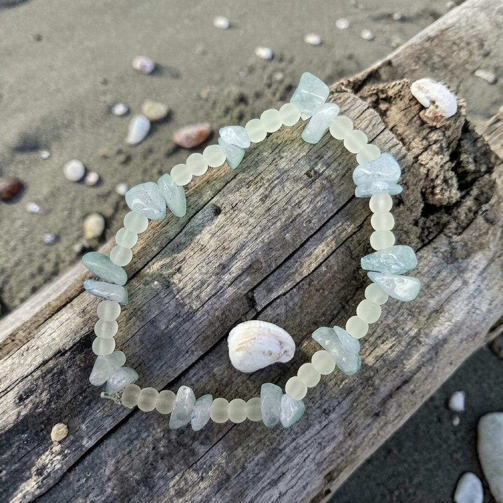 Coastal Drift Bracelet | Aquamarine & White Frosted Beads
