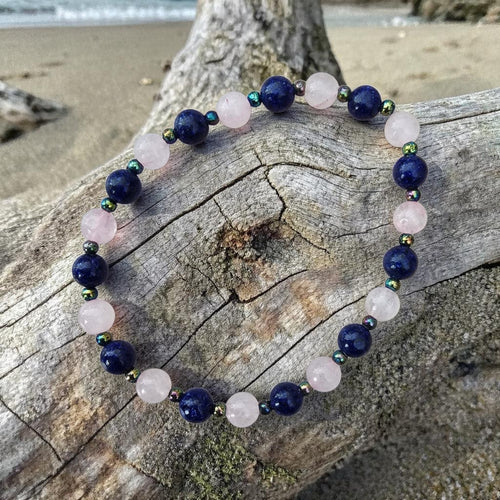 Calm & Clarity Crystal Bracelet, Lapis Lazuli & Rose Quartz