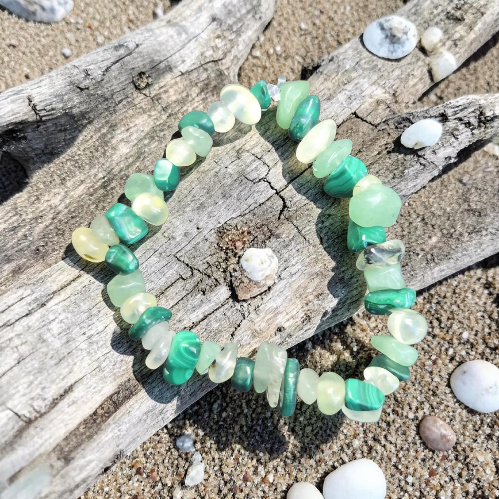 Heart Healer Crystal Bracelet - Malachite, Prehnite & Aventurine - Emotional Healing & Heart Chakra Jewellery