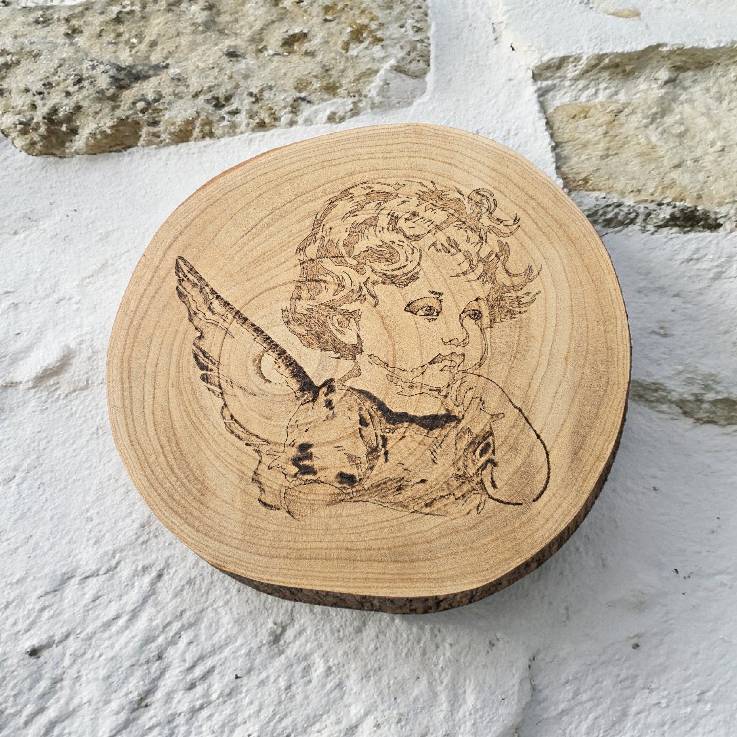 Hand-Burned Cherub Wood Slice Wall Art | Angel Pyrography | One of a Kind