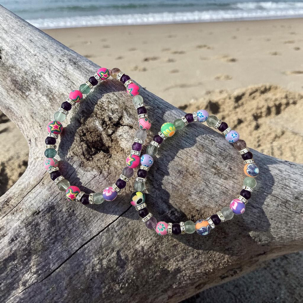 Calm & Joy Crystal Bracelet, Amethyst, Fluorite & Statement Beads
