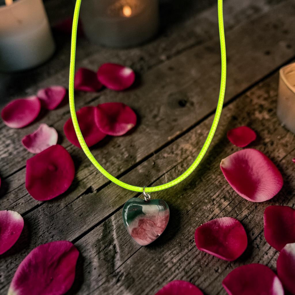 Solar Agate Heart Necklace | Bold Cord Statement • Heart Healing Energy