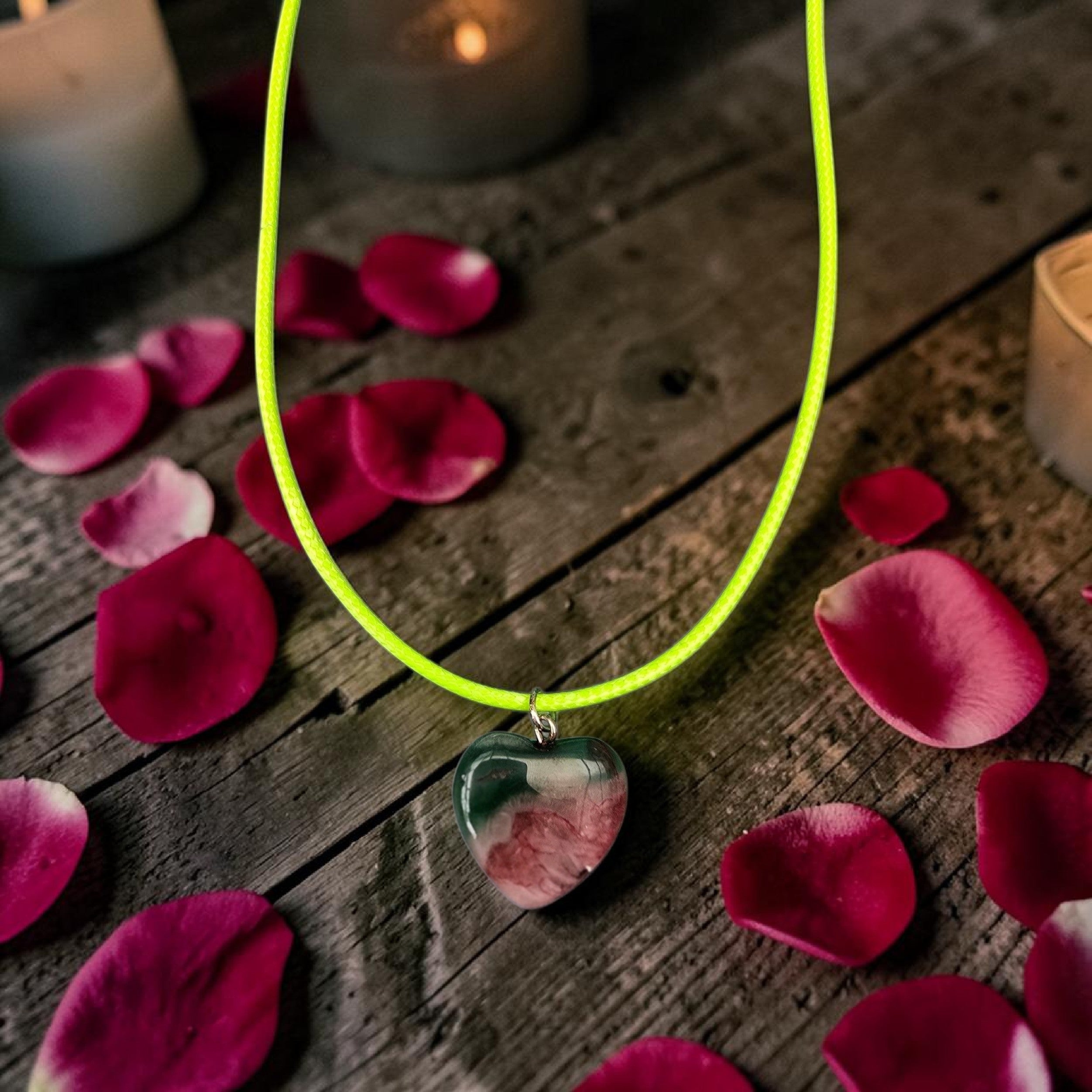 Solar Agate Heart Necklace | Bold Cord Statement • Heart Healing Energy