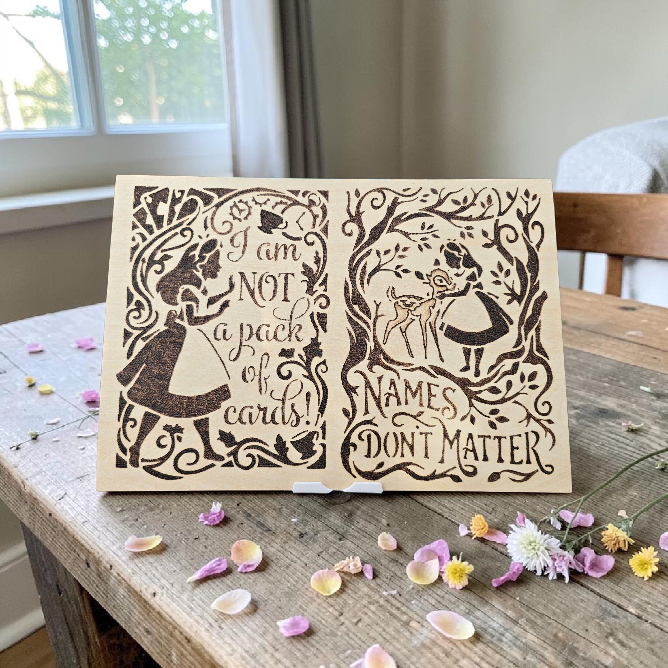 Down the Rabbit Hole Collection - hand burned wooden book art