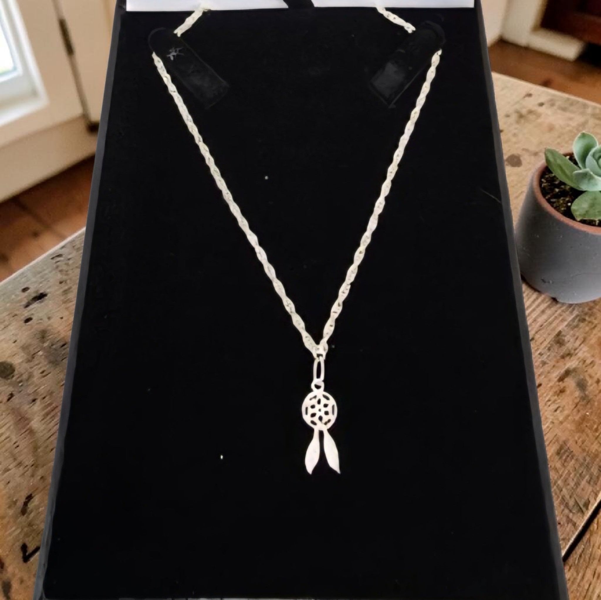 Sterling Silver Dreamcatcher Necklace - Delicate Boho Pendant