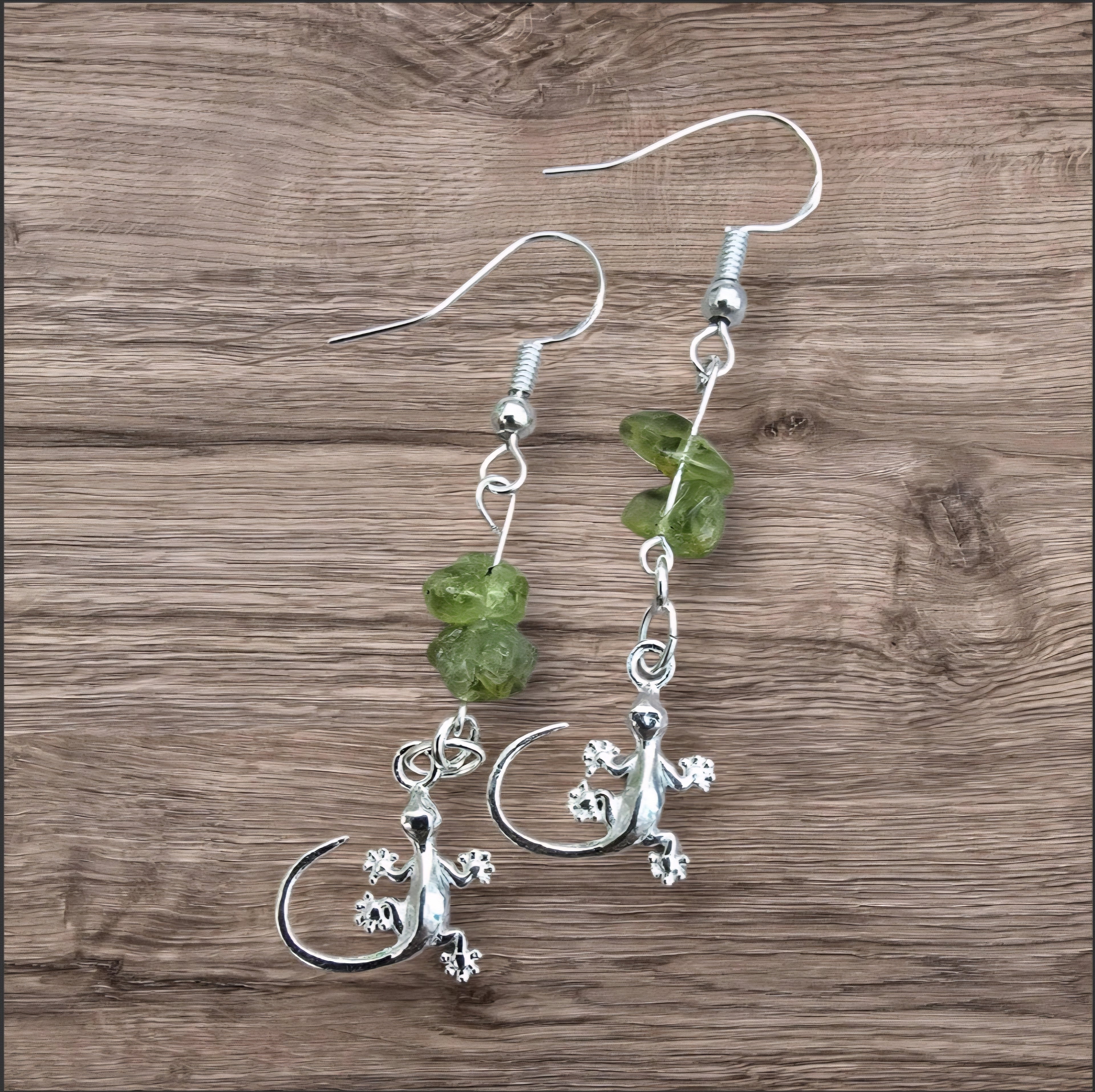 Peridot Gecko Earrings - Green Crystal Earrings - Lizard Jewellery - Nature Inspired Earrings - Boho Crystal Jewellery - Gift for Her - Cornish Creations