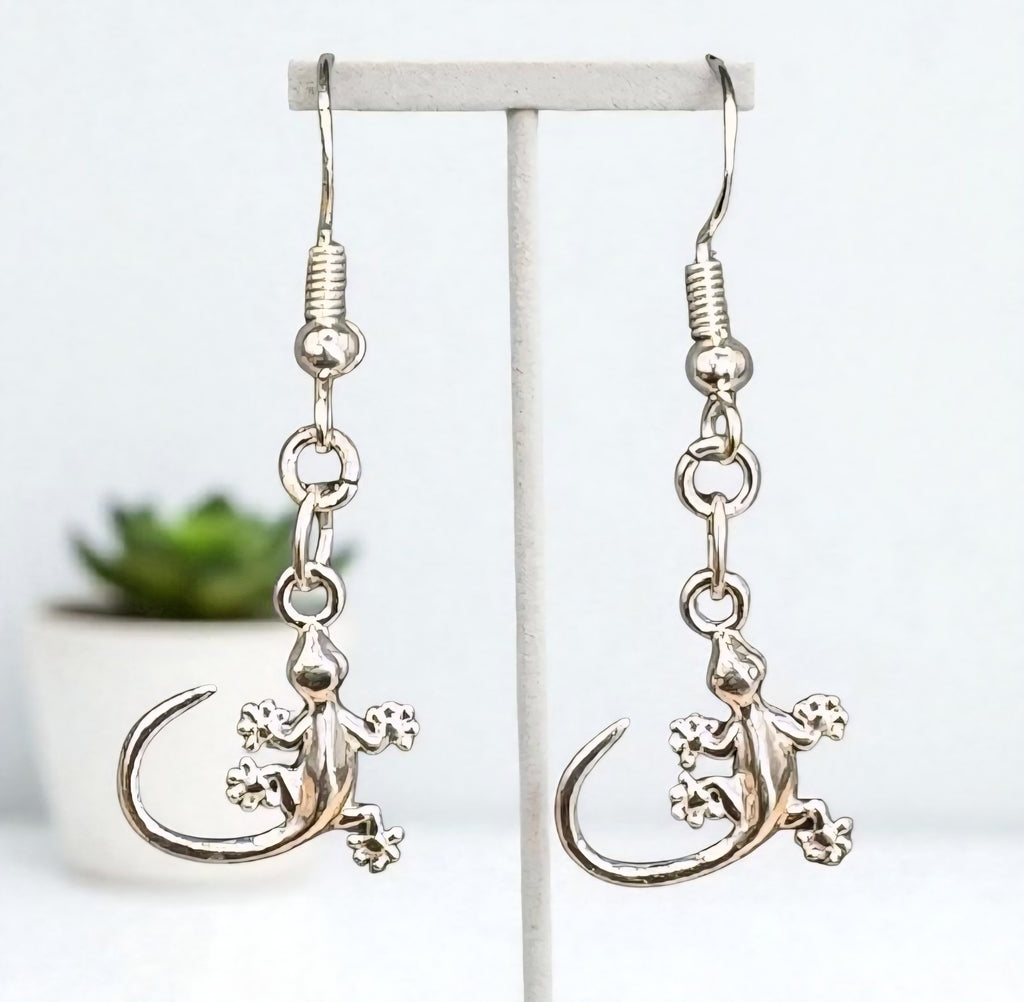 Gecko Earrings - Silver Lizard Earrings - Nature Inspired Jewellery - Minimalist Animal Earrings - Boho Earrings - Gift for Her - Sterling Silvee - Cornish Creations