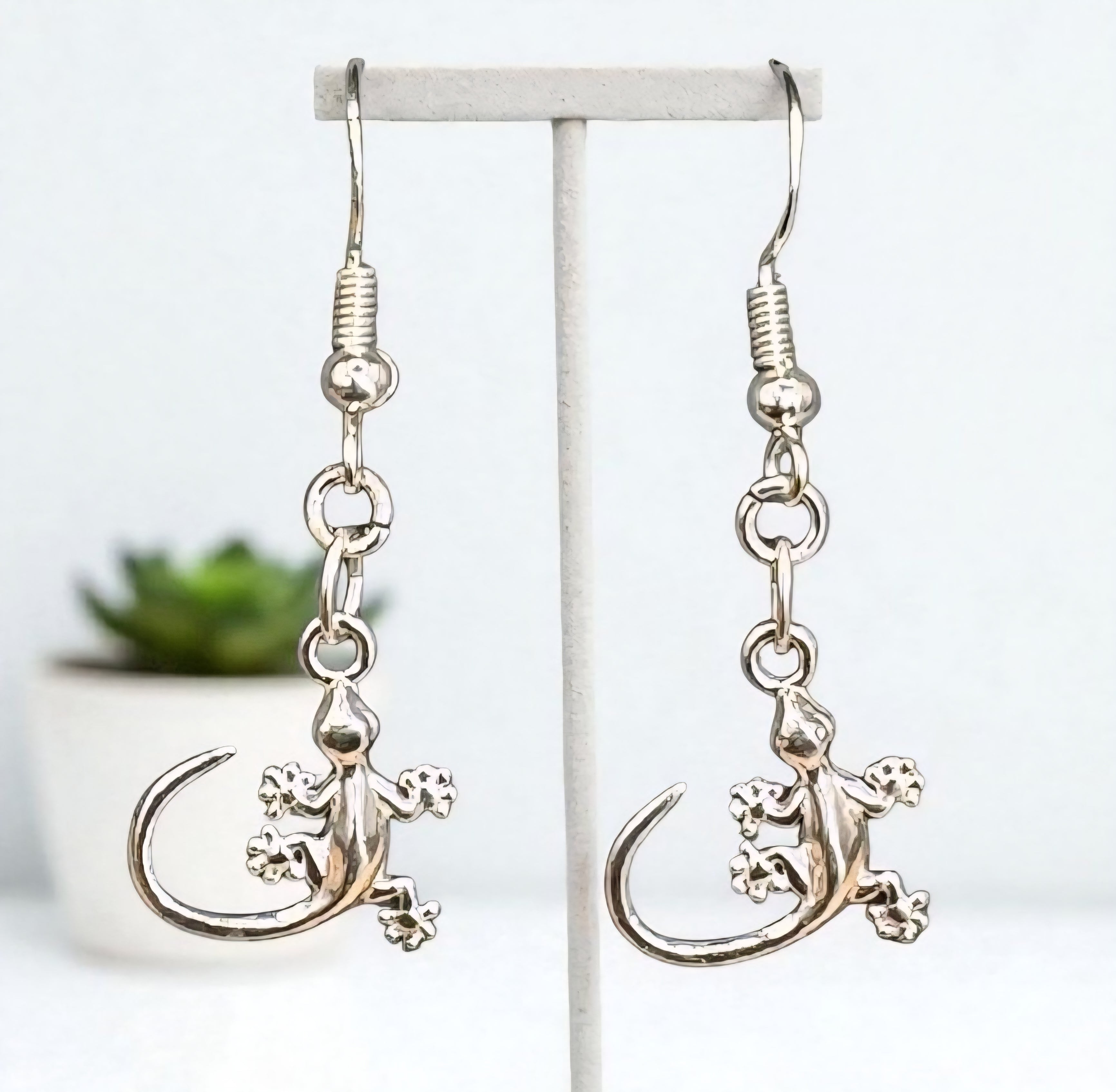 Gecko Earrings - Silver Lizard Earrings - Nature Inspired Jewellery - Minimalist Animal Earrings - Boho Earrings - Gift for Her - Sterling Silvee - Cornish Creations
