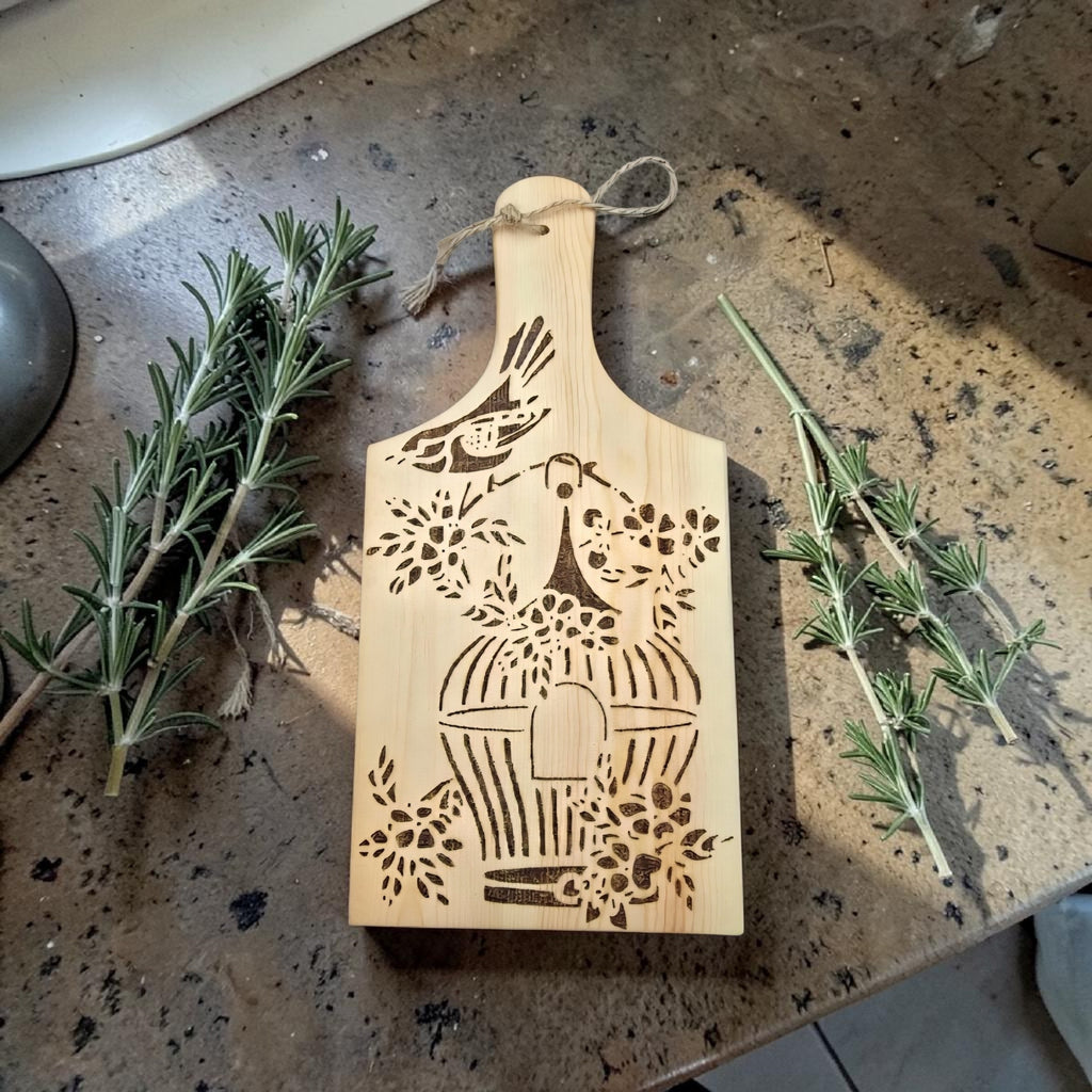 Handmade  Pyrography Wooden Board - Bird & Floral Design - Rustic Home Decor - Wood Burn Art Gift