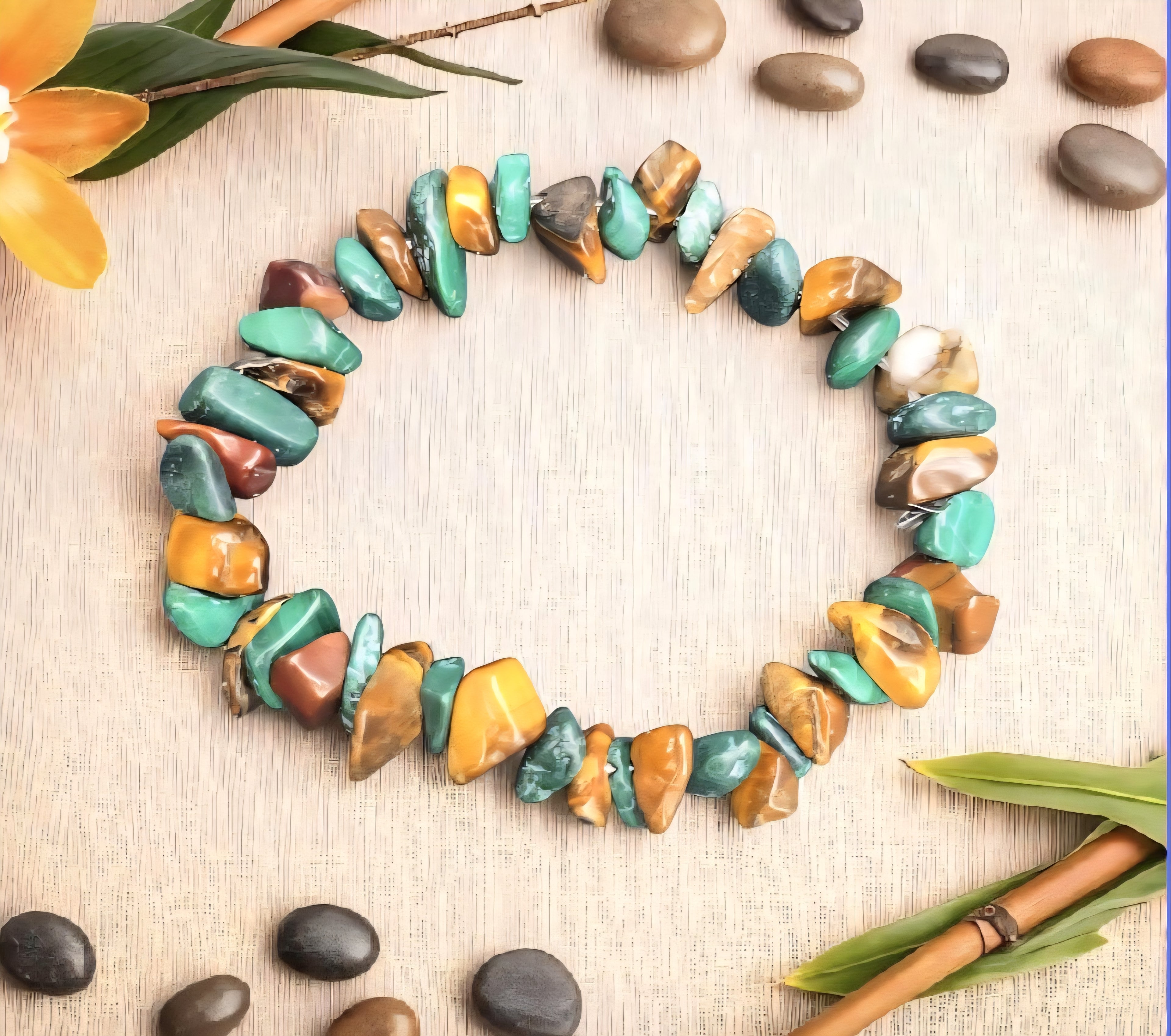 Tiger’s Eye & Malachite Chip Bracelet - Strength & Protection Crystal Jewellery - Grounding Energy Bracelet - Cornish Creations
