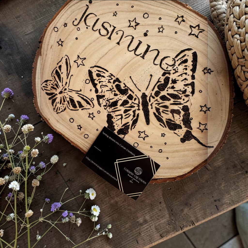 Personalised Wood Slice - Baby Gift - Handmade Pyrography Nursery Decor - Elephant Keepsake - Rustic Name Plaque