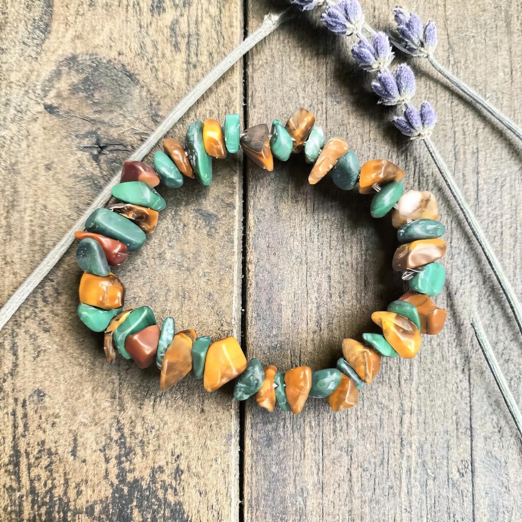 Tiger’s Eye & Malachite Chip Bracelet - Strength & Protection Crystal Jewellery - Grounding Energy Bracelet