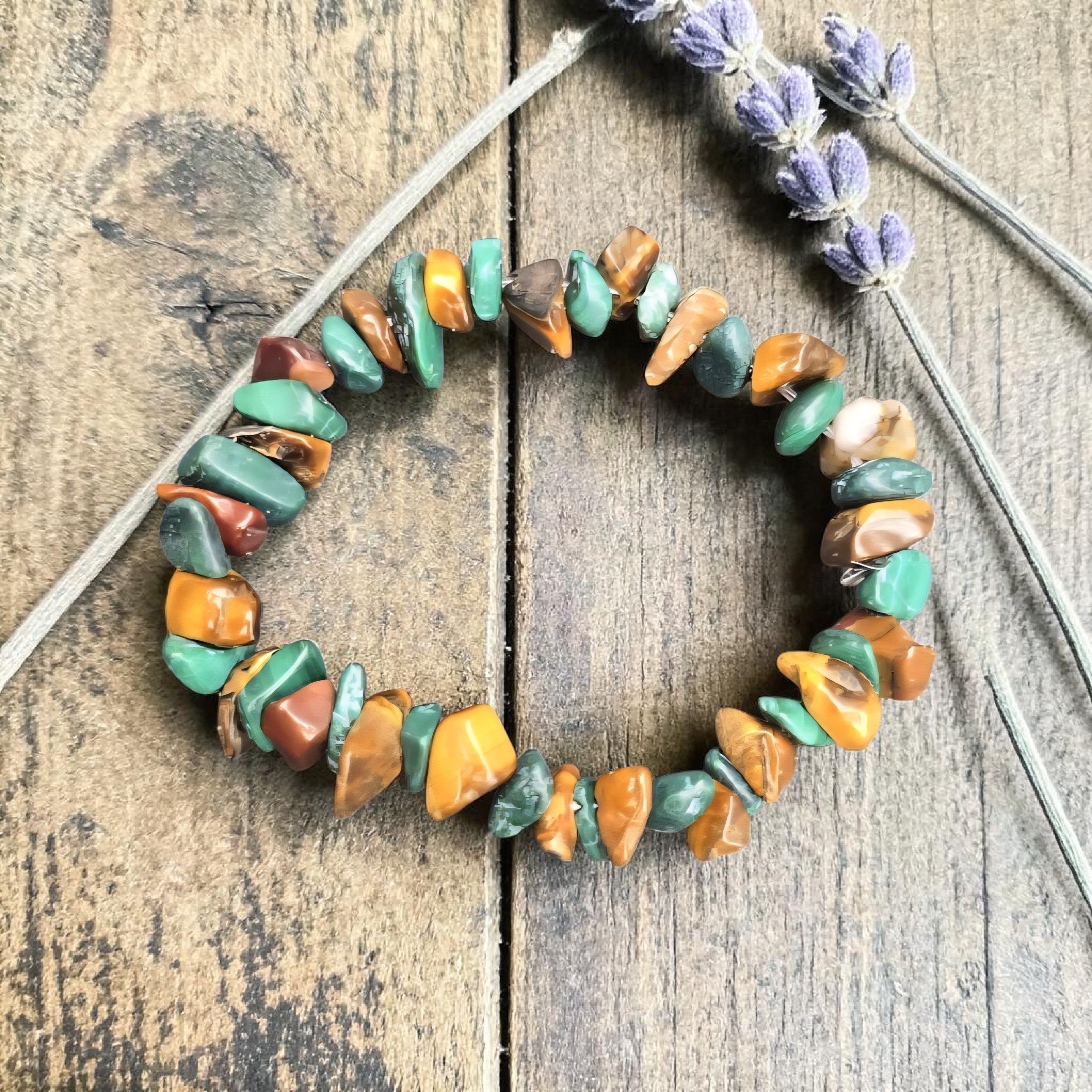Tiger’s Eye & Malachite Chip Bracelet - Strength & Protection Crystal Jewellery - Grounding Energy Bracelet