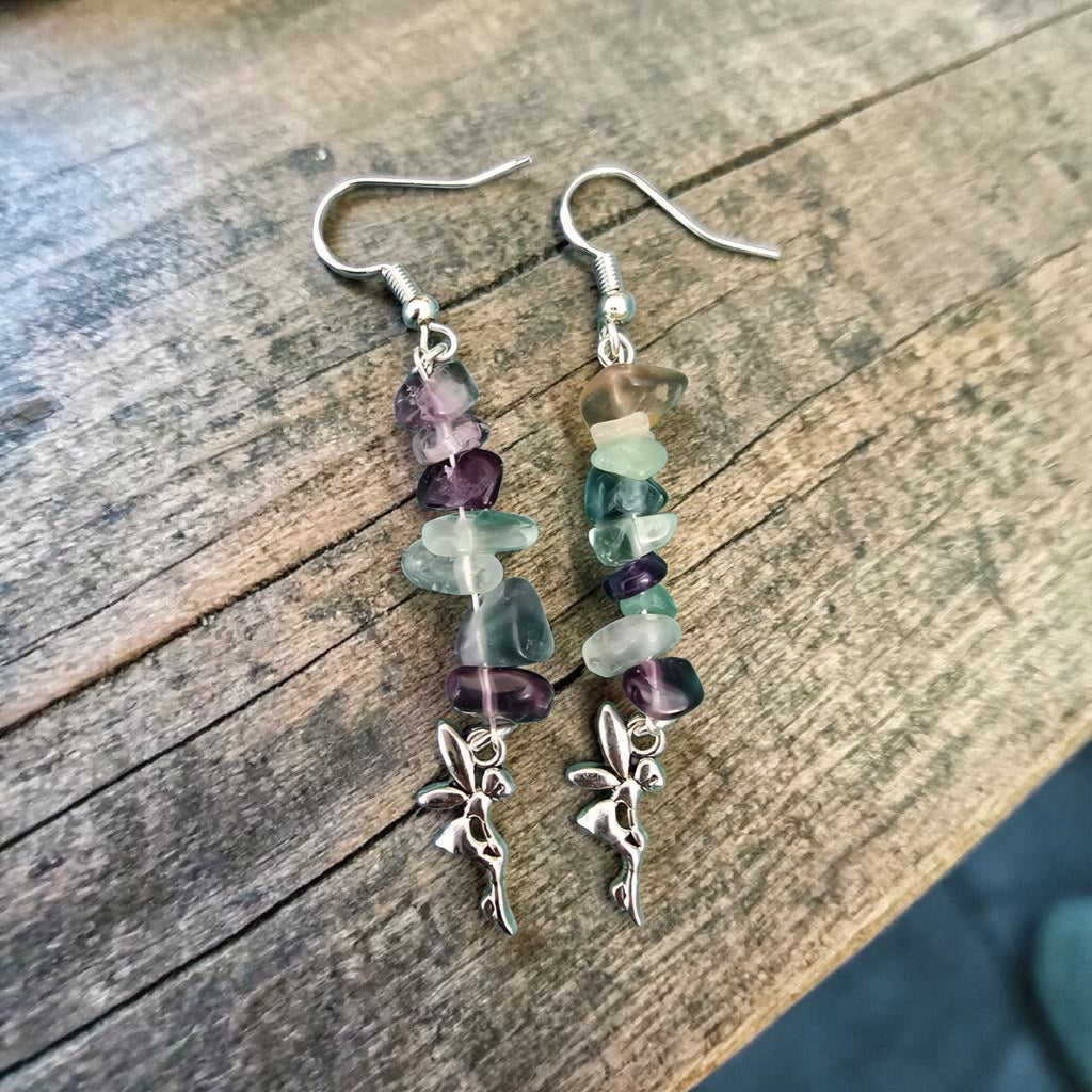 Fluorite Fairy Earrings - Crystal Chip Earrings - Faerie Jewellery - Spiritual Earrings - Healing Crystal Jewellery - Gift for Her