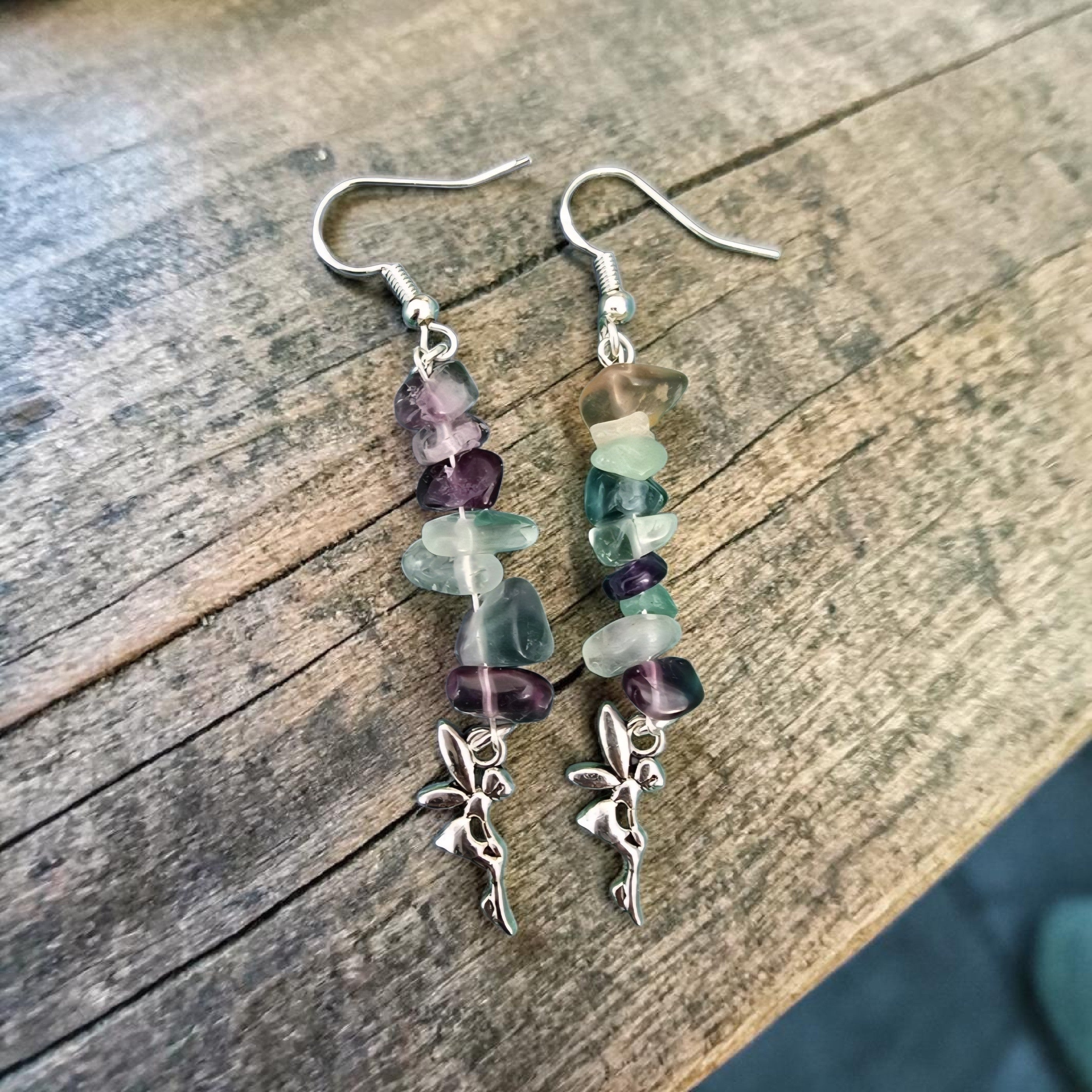Fluorite Fairy Earrings - Crystal Chip Earrings - Faerie Jewellery - Spiritual Earrings - Healing Crystal Jewellery - Gift for Her