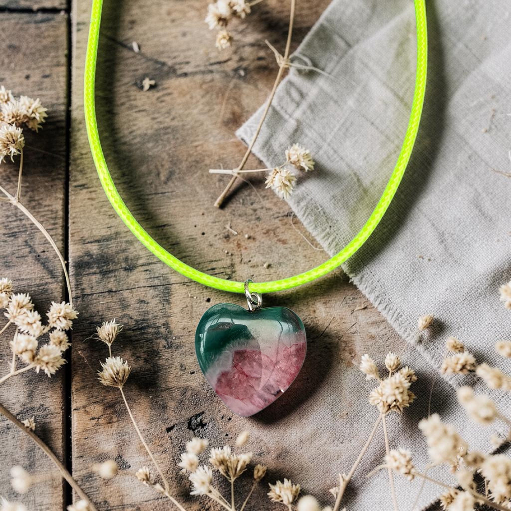 Solar Agate Heart Necklace | Bold Cord Statement • Heart Healing Energy