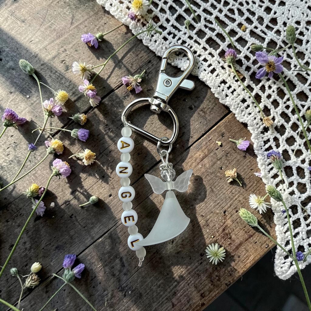 Personalised Crystal Angel Keyring Memorial Gift • Guardian Keepsake