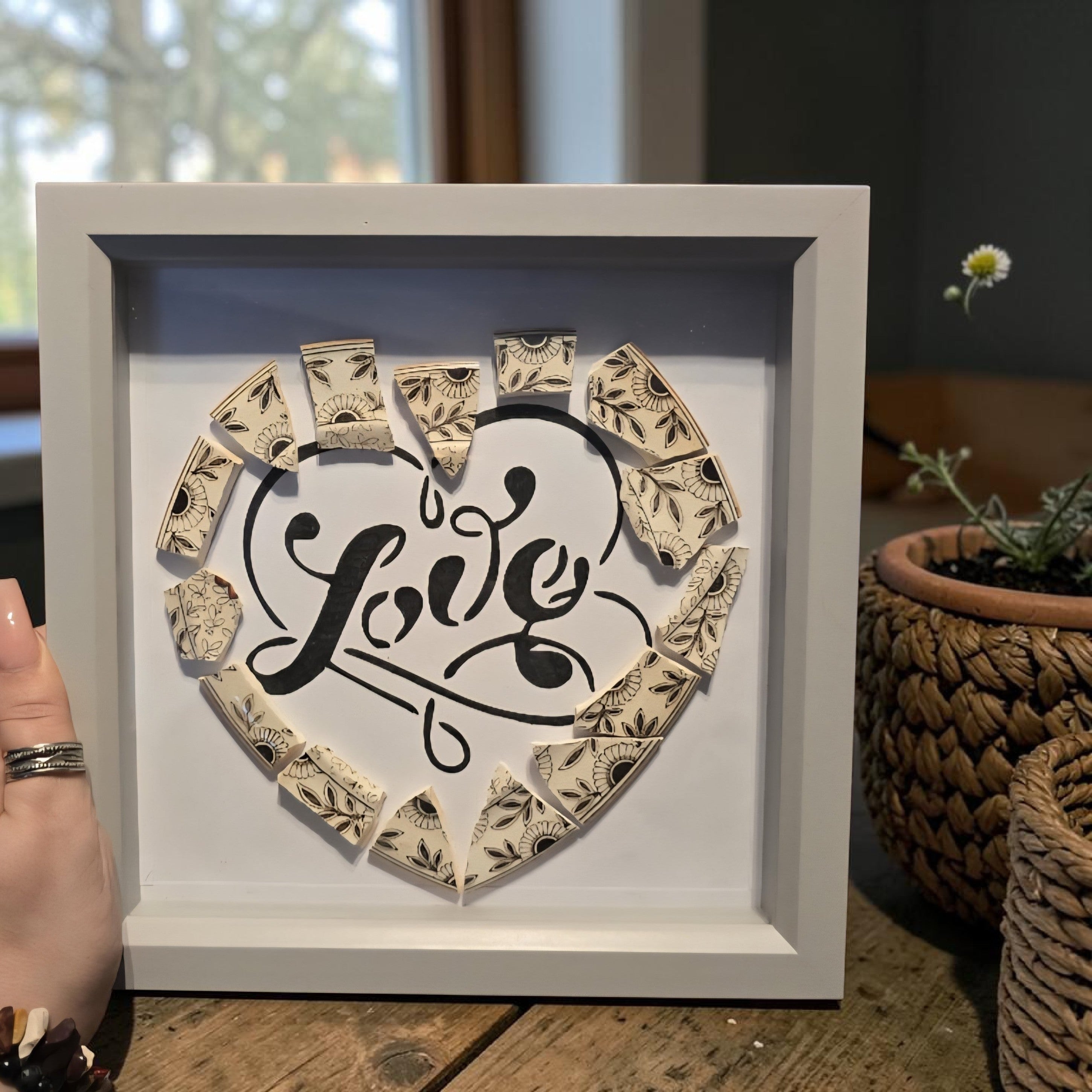 Love Framed Art - Handmade Broken China Mosaic Frame - Romantic Gift - Unique Keepsake Wall Art